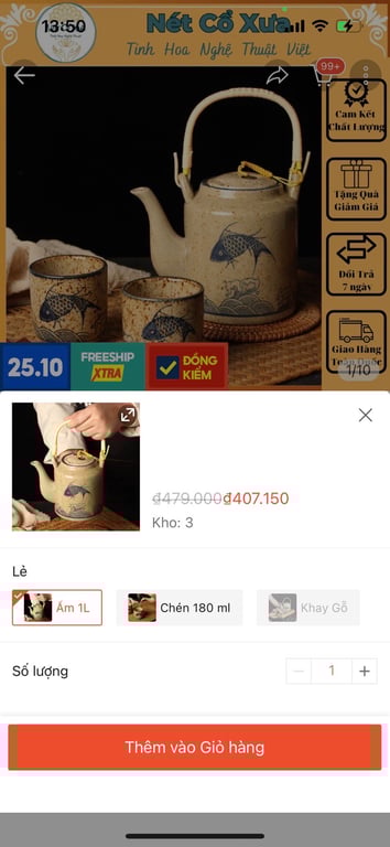 BỘ ẤM TRÀ GỐM SỨ CAO CẤP HOA VĂN CỔ