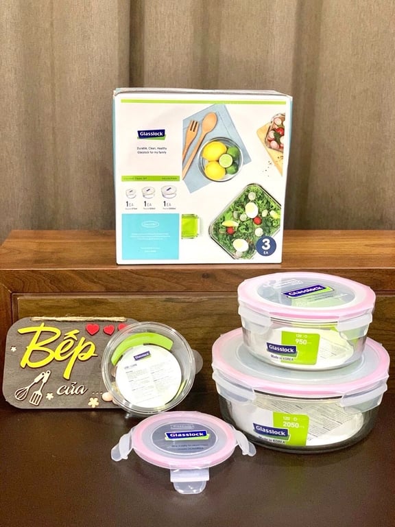 BỘ 3 HỘP THỦY TINH TRÒN #GLASSLOCK GL156