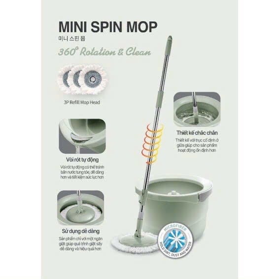 CÂY LAU NHÀ MINI LOCK&LOCK 2 BÔNG LAU ETM498MIT MÀU MINT