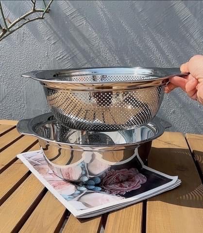 Bộ chậu rổ inox Chockmen size lớn 27cm