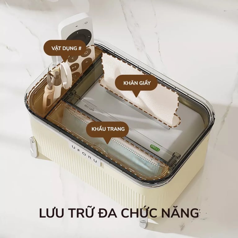 Hộp đựng khăn giấy đa năng màu kem uforu UF163
