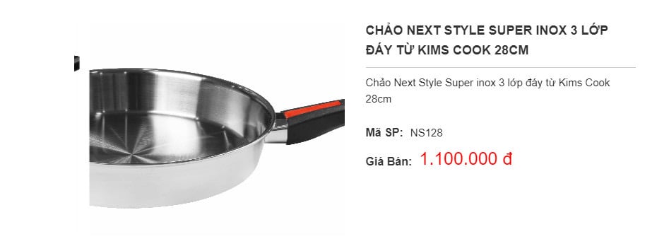 Chảo Next Style Super inox 3 lớp đáy từ Kims Cook 28cm