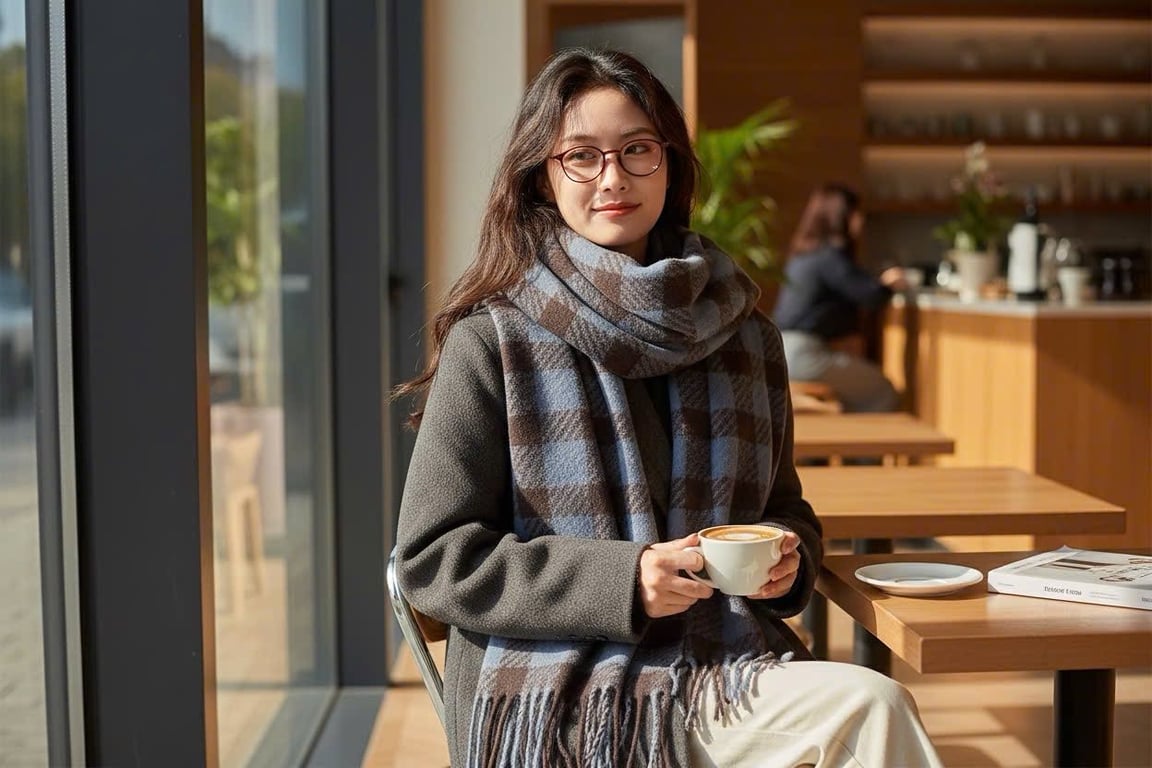 Khăn Quàng Cổ Kẻ Dạ Len Cao Cấp Nezumi