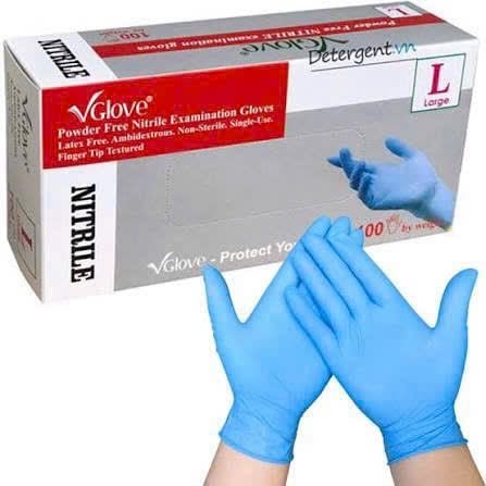 Găng tay không bột size M h/100 chiếc vglove  màu xanh