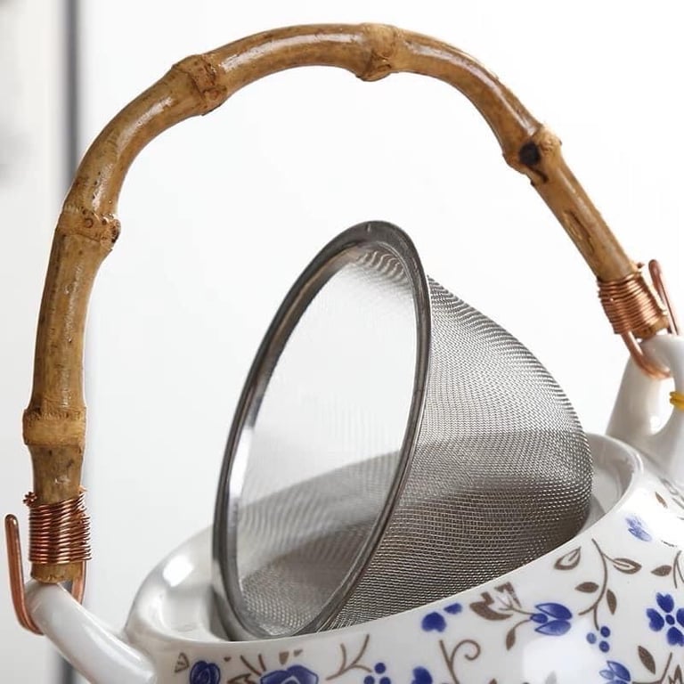 Set ấm pha trà kèm khay trúc hoạ tiết hoa nhí siêu xinh