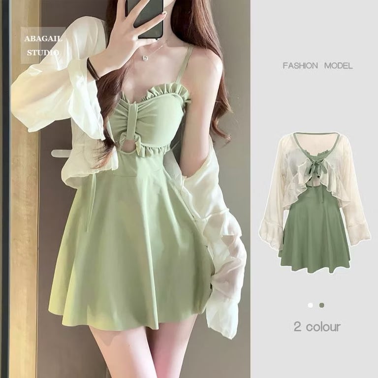 Đồ Bơi Nữ Phong Cách Mới Mùa Hè Một Mảnh Váy Phong Cách Bơ Xanh
