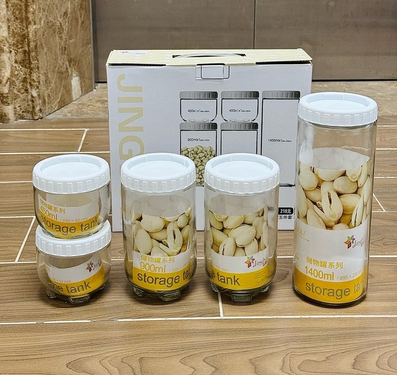SÉT 5 HỘP ĐỰNG THỰC PHẨM BẰNG THUỶ TINH JINGBOLI SIÊU SỊN