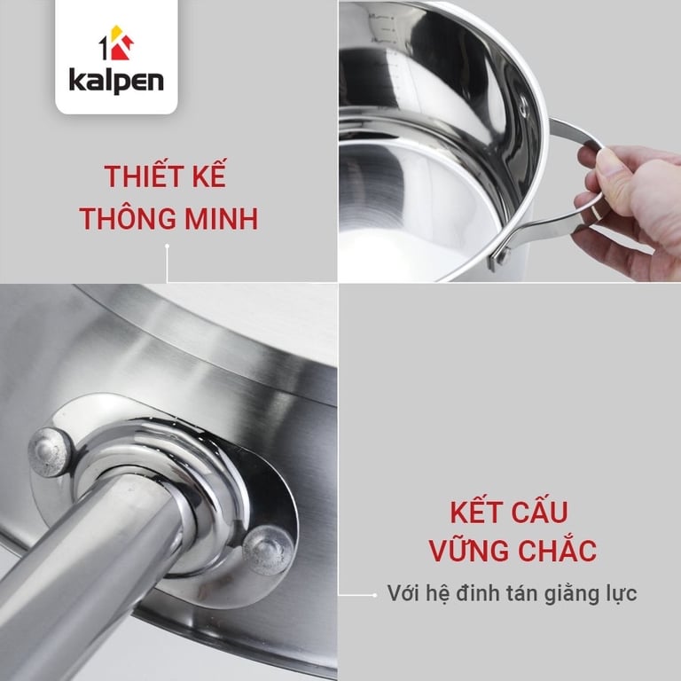 BỘ NỒI CHẢO INOX 304 CAO CẤP 5 ĐÁY KALPEN LERMAT L2