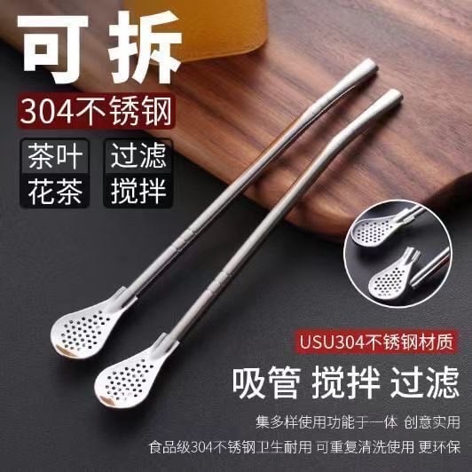 Set 5 ỐNG HÚT KÈM THÌA INOX 304