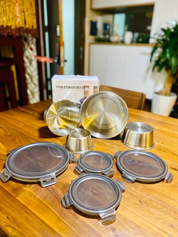 SET 4 HỘP ĐỰNG THỨC ĂN BẰNG INOX 304 CỠ LỚN CÓ NẮP ĐẬY FSB01