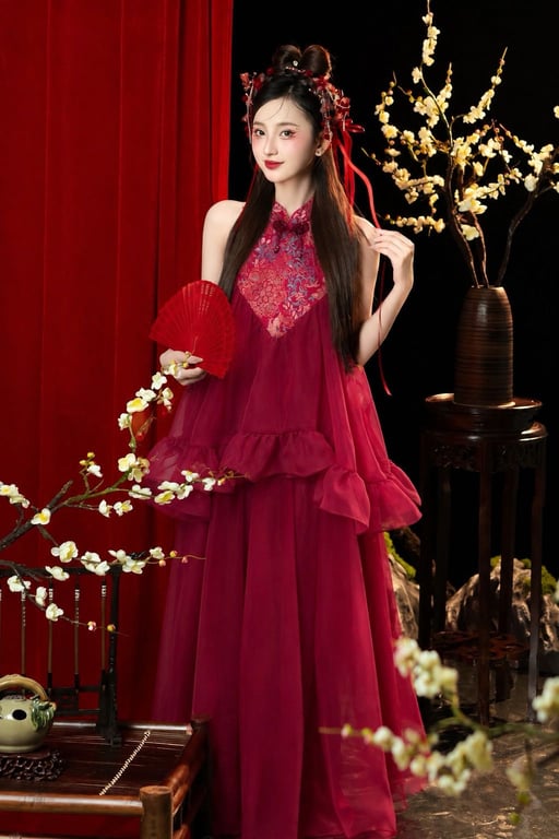 Yếm đỏ phối gấm ngực S/M