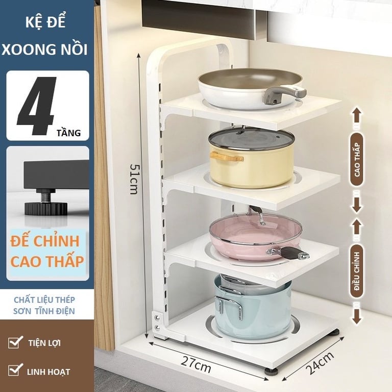 Kệ để xoong nồi nhiều tầng, kệ để đồ gầm bếp và tủ bếp tiện lợi loại 2 tầng- 3 tầng #HK01