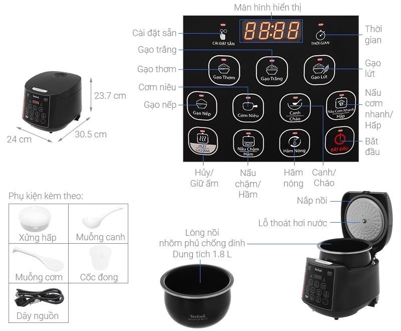 Nồi cơm điện tử Tefal 1.8 lít RK736B68