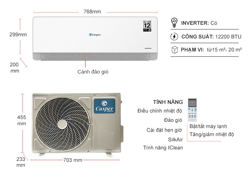 Máy Lạnh Casper Inverter 1.5 Hp QC-12IS36 (Mode 2024 )