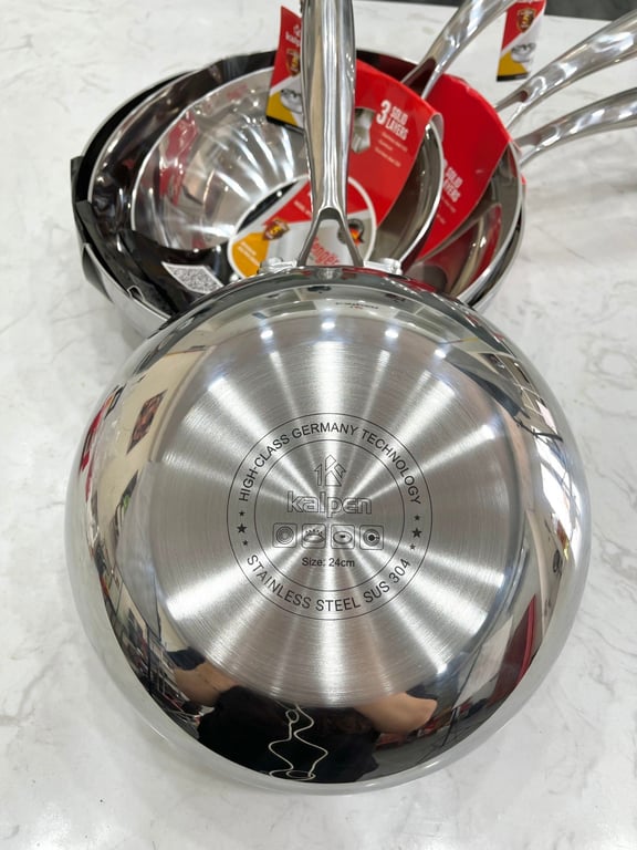 CHẢO INOX ĐÚC LIỀN KHỐI CÓ MIỆNG RÓT KALPEN ZENGER size 20CM 24CM 26CM 28CM