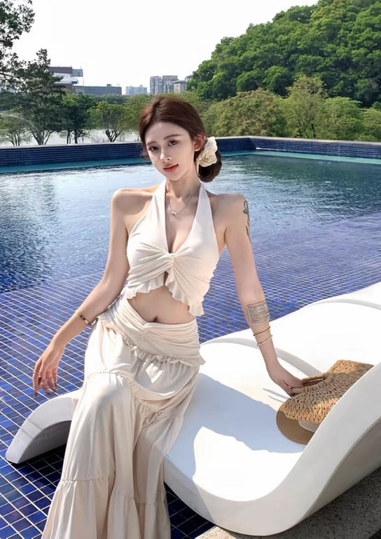 Set áo yếm phối chân váy dài