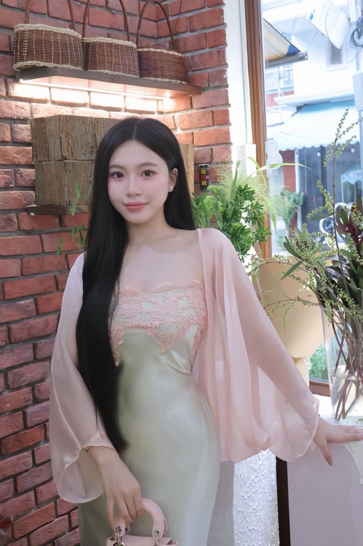 Set lụa cúp ngực phối ren kèm khăn choàng