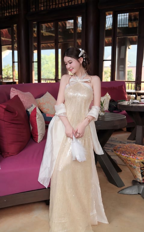 AD yếm kim sa nơ kem S/M