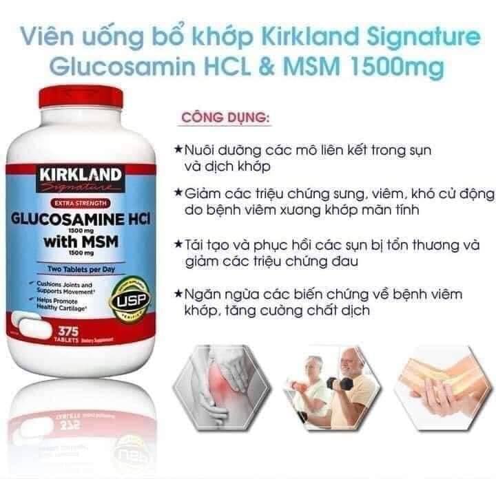 Glucosamine HCL & MSM 1500mg Kirkland Mỹ 375 viên
