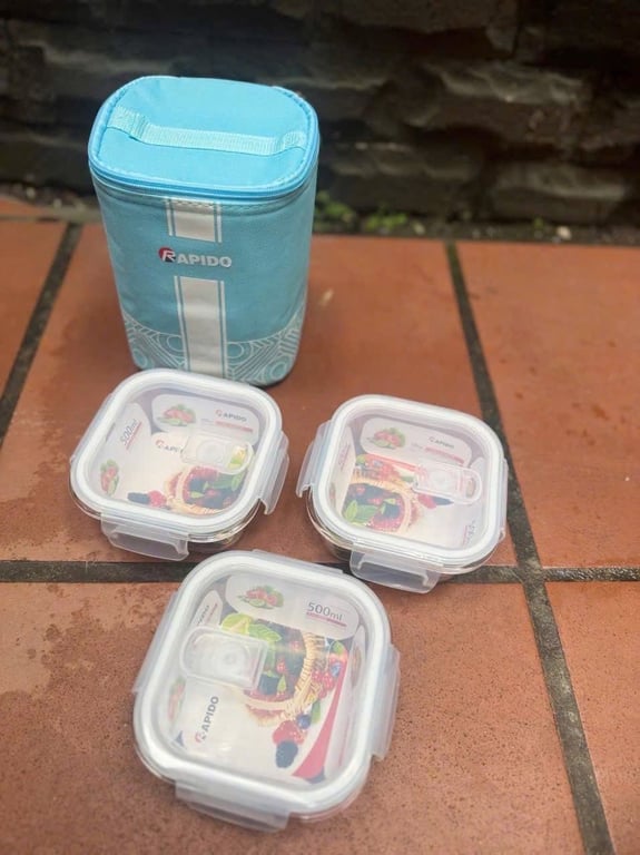 Bộ hộp cơm Rapido thuỷ tinh kèm túi giữ nhiệt, kích thước hộp 500ml