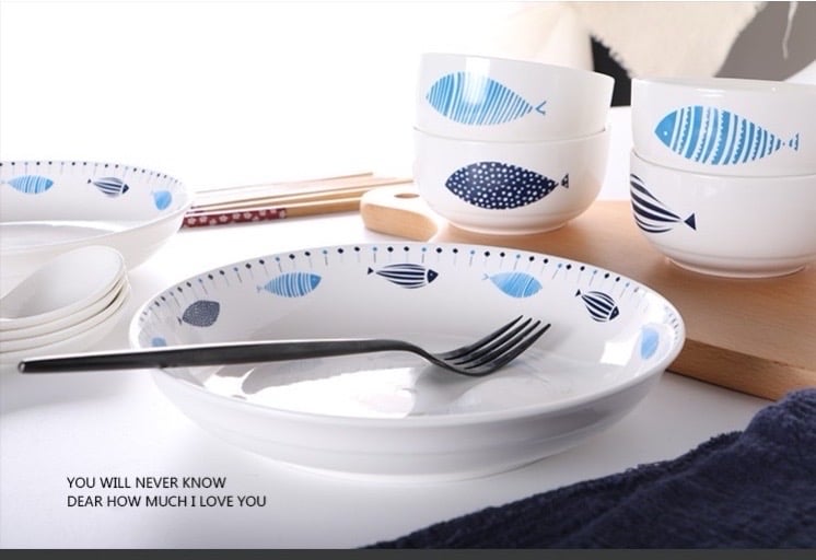 BỘ BÁT ĐĨA HOẠ TIẾT 14 MÓN PHONG CÁCH NHẬT BẢN