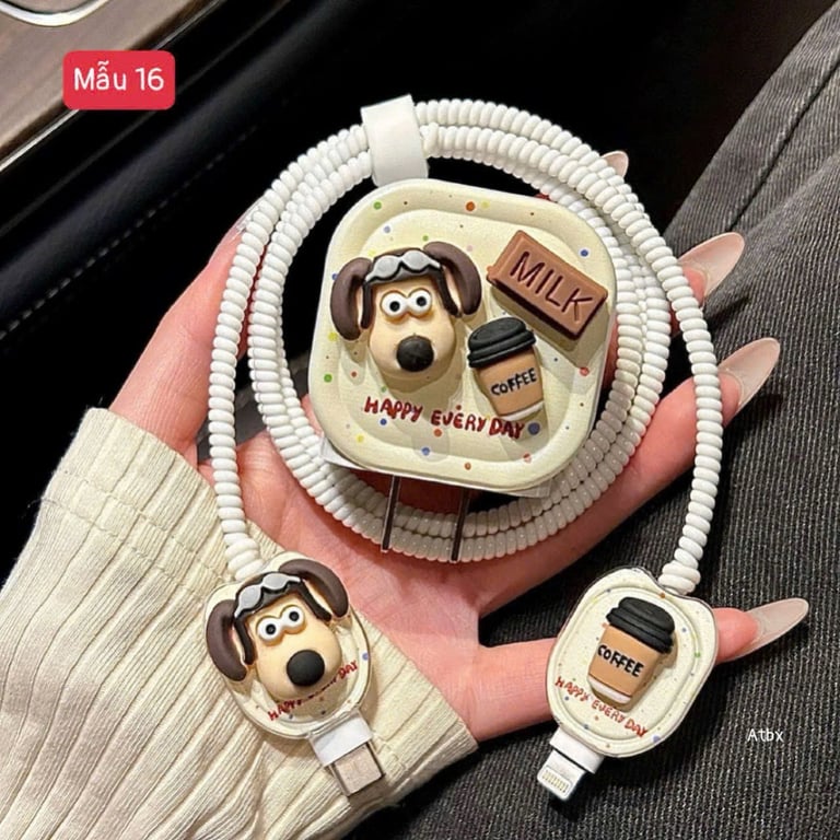 Set 2 BỘ BẢO VỆ DÂY CÁP SẠC, CỦ SẠC ĐIỆN THOẠI PHIÊN BẢN DỄ THƯƠNG DÀNH CHO CỦ SẠC NHANH 18W-20W