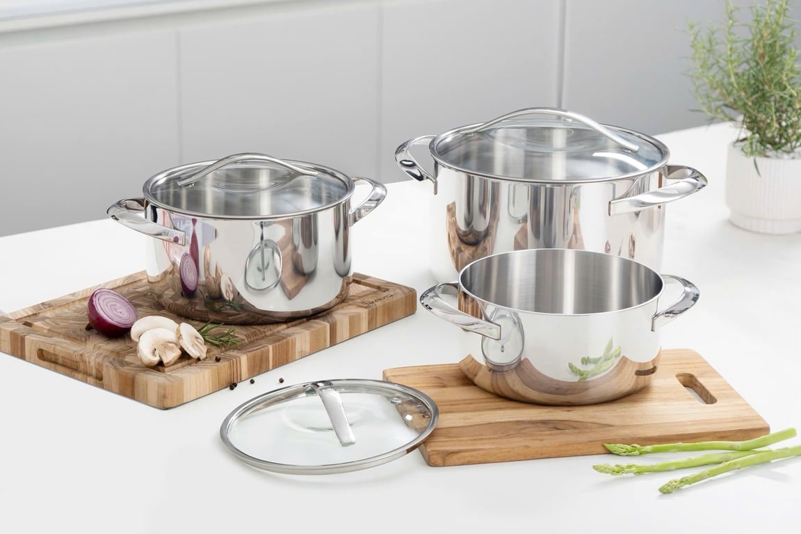 Nồi inox thân đáy liền Tri-Ply Silver Crown Kaiyo sz 18-20-24❤️