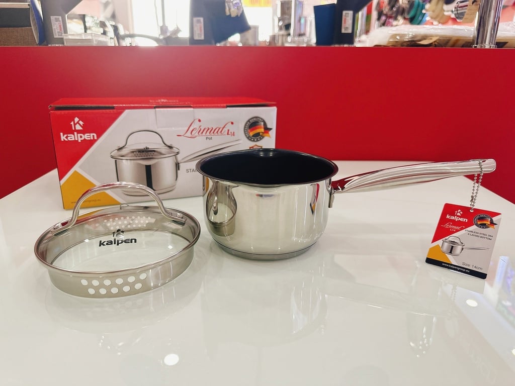 QUÁNH INOX 304 CHỐNG DÍNH 5 ĐÁY KALPEN LERMAT L14 SIZE 14CM