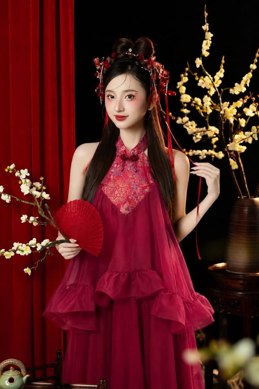 Yếm đỏ phối gấm ngực S/M