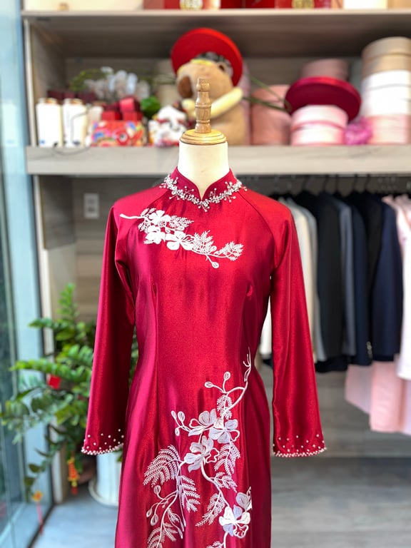 Áo dài sui đỏ đô - size XL