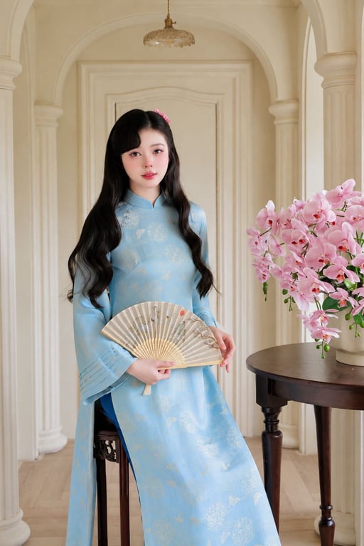 AD lụa tằm xanh biển tay xếp ly (S->XXL)