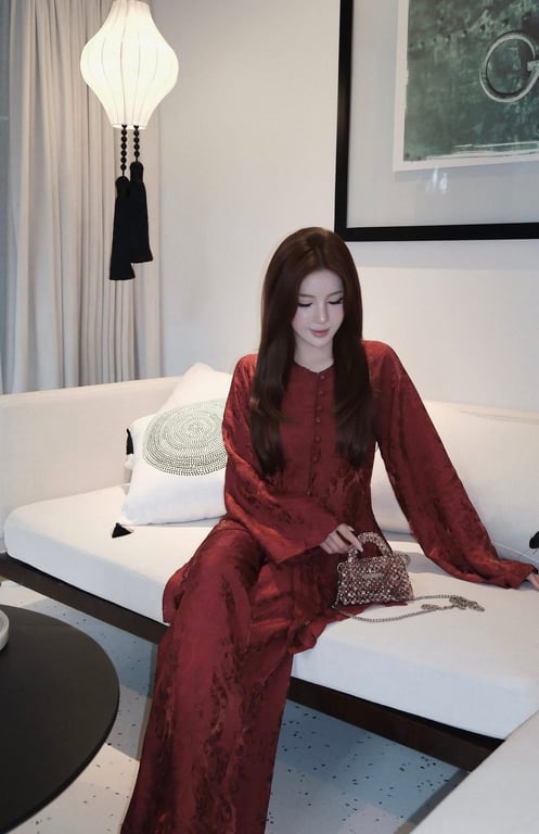 Set pháp phục cúc bọc tơ nhũ - hồng, đỏ