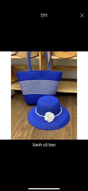 Sét 2 Món Túi + Mũ  Đi Biển hoa ngọc lan siêu đẹp
