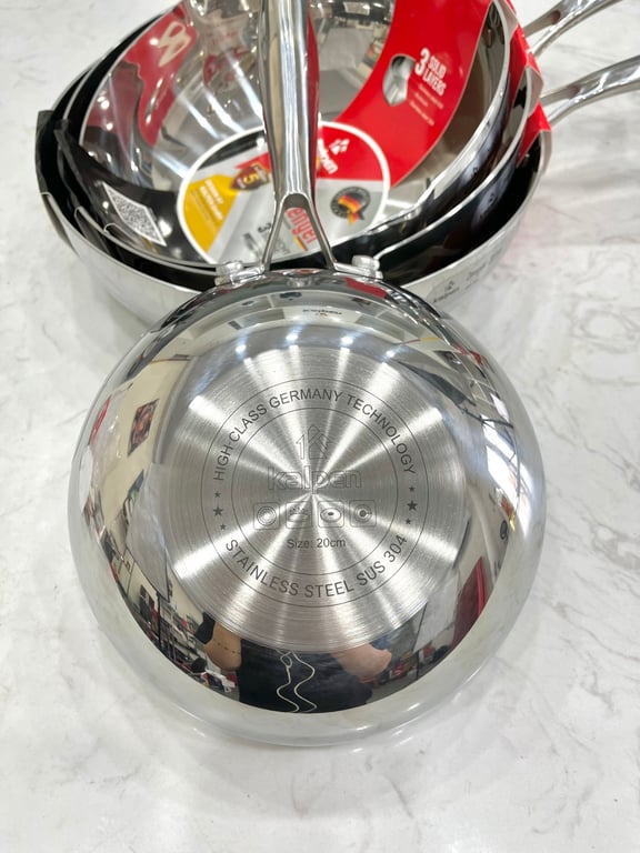 CHẢO INOX ĐÚC LIỀN KHỐI CÓ MIỆNG RÓT KALPEN ZENGER size 20CM 24CM 26CM 28CM