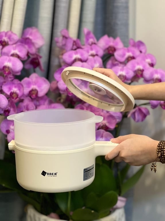 Bộ nồi điện có chống dính kèm xửng hấp Arber