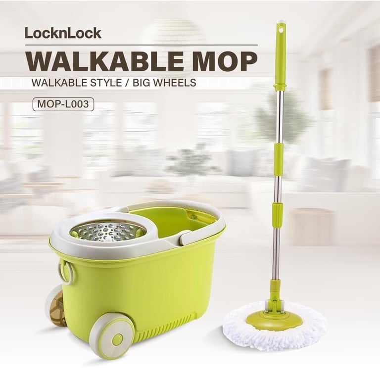 BỘ LAU NHÀ XOAY TAY 360 ĐỘ LOCK&LOCK WALKABLE MOP-L003 XANH LÁ