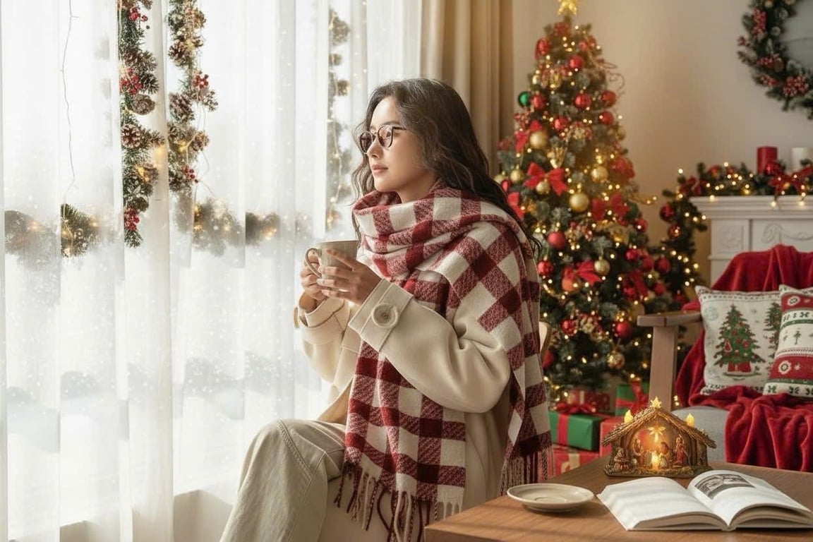 Khăn Quàng Cổ Kẻ Dạ Len Cao Cấp Nezumi