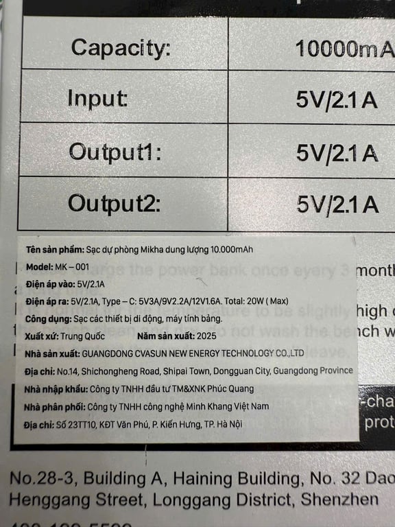 Pin dự phòng MIKHA MK001 10.000mAh sạc nhanh 20W