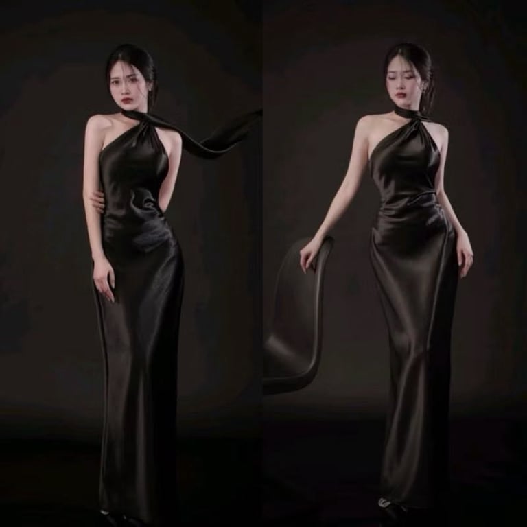 Váy Lụa Cổ Yếm Hở Dáng Dài Siêu Tôn Dáng(Có Mút)