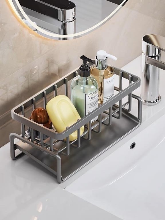 GIÁ ĐỂ ĐỒ BỒN RỬA TÍCH HỢP THANH TREO KHĂN TIỆN LỢI - size to 23 cm