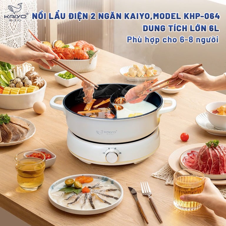 Nồi lẩu điện 2 ngăn Kaiyo size 6L (mã KHP-064)