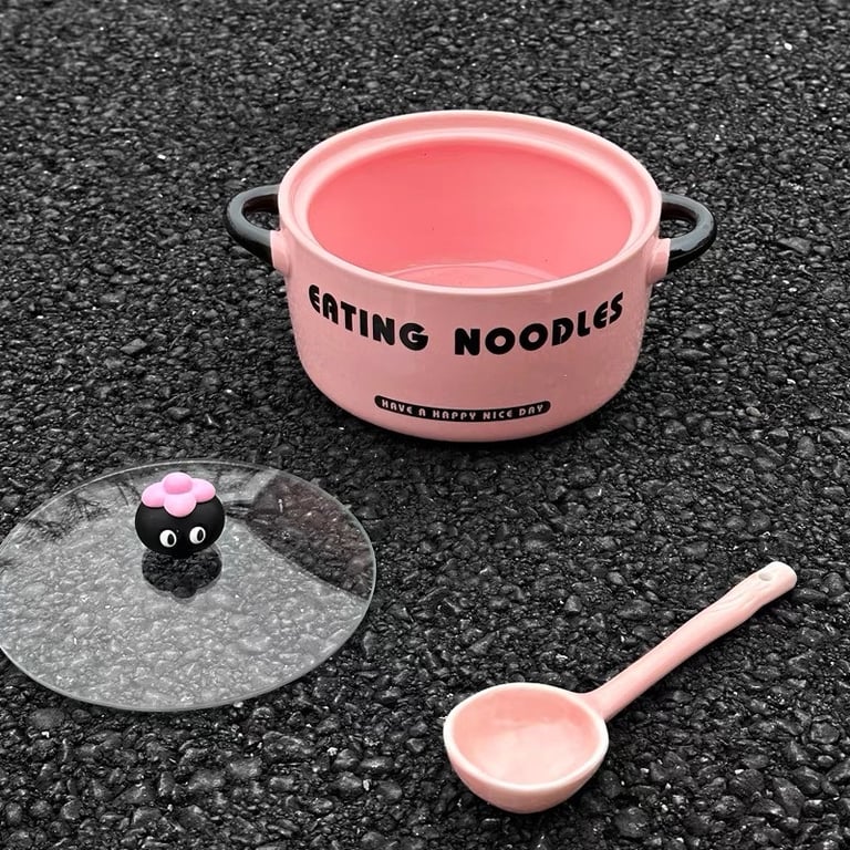 SET NỒI SỨ KÈM THÌA SỨ CÓ NẮP HÌNH QUẢ MĂNG CỤT ĐÁNG YÊU