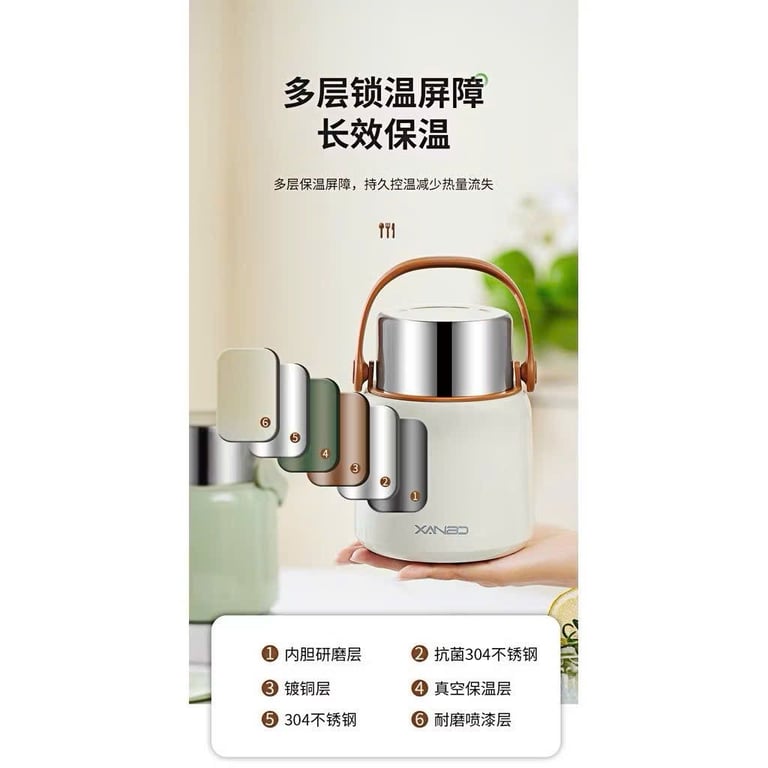 HỘP ĐỰNG THỨC ĂN GIỮ NHIỆT INOX 304 XANBO 800ML