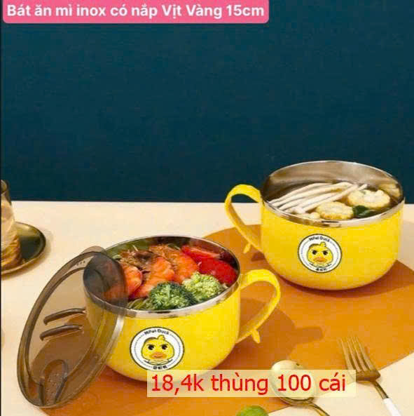 Tô mì inox có nắp vịt vàng 15cm