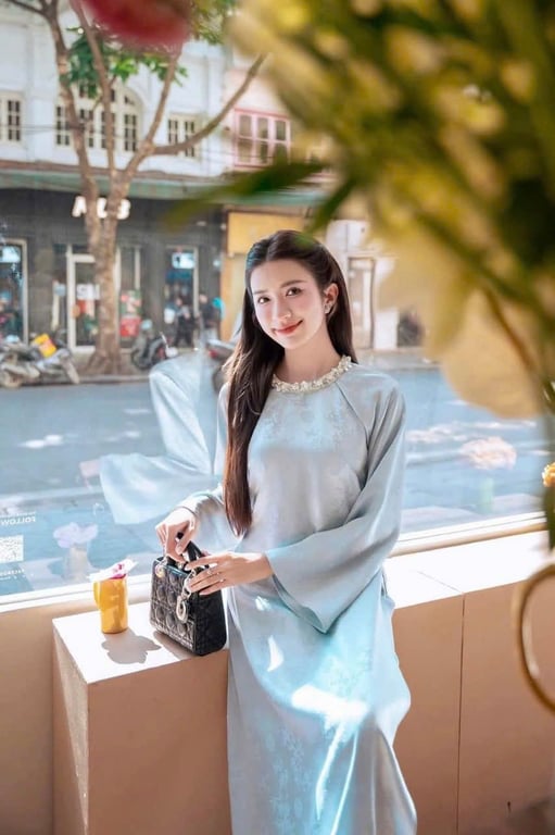 AD gấm trúc hỷ cổ tròn - xanh biển S/M/L/XL/XXL