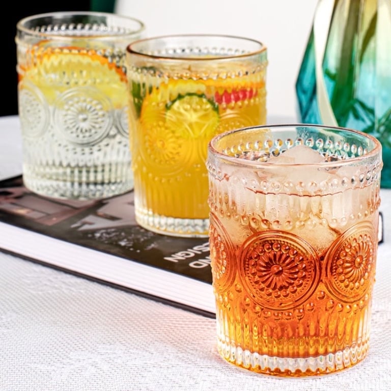 Bộ 6 cốc thủy tinh dập nổi hoa mặt trời 300ml