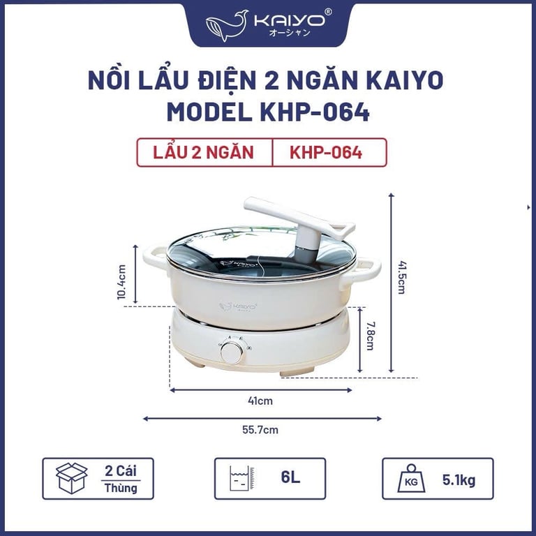 Nồi lẩu điện 2 ngăn Kaiyo size 6L (mã KHP-064)