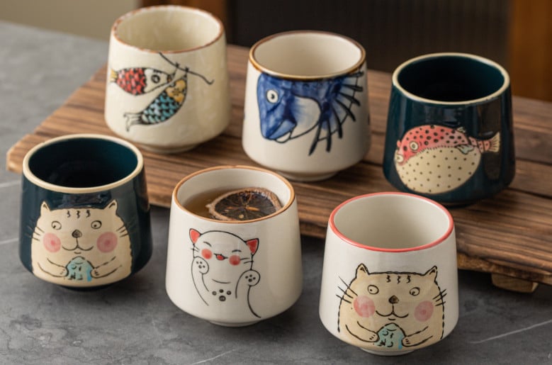 Bộ 6 cốc trà gốm sứ tráng men phong cách Nhật Bản 200ml
