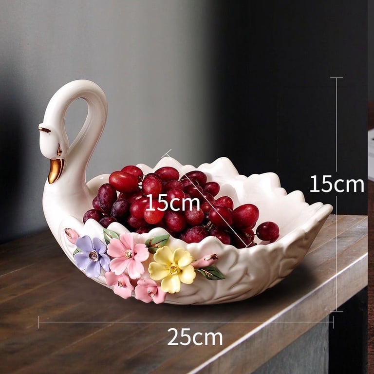 Đĩa sứ thiên nga kèm hoa