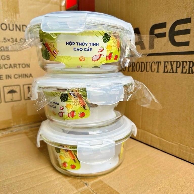 Set 3 Hộp thủy tinh 620ml dạng tròn